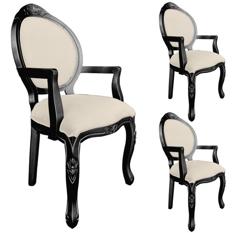3 Poltrona Entalhada com Braço Decorativa Imperatriz Luxo Trono Provençal Aréa Gourmet Leitura Linha