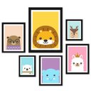Ver imagem 1 de Composição 6 Quadros Infantis Unissex Bichinhos:madeira Branca