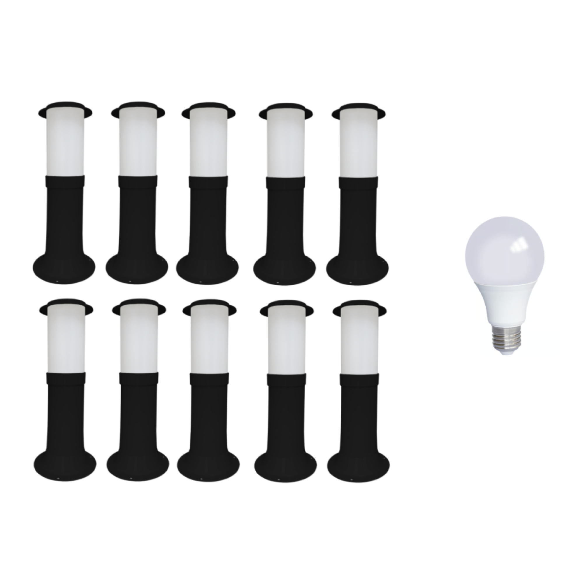 Kit 10 Poste Balizador Luminária Casa Sítio Jardim 35cm Preto + Lâmpada