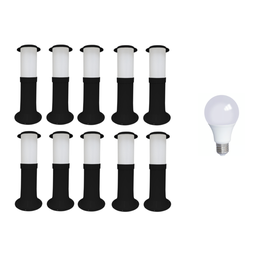 Kit 10 Poste Balizador Luminária Casa Sítio Jardim 35cm Preto + Lâmpada - 1