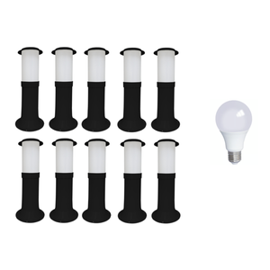 Kit 10 Poste Balizador Luminária Casa Sítio Jardim 35cm Preto + Lâmpada
