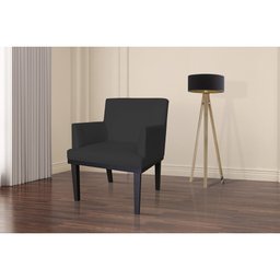 Poltrona Decorativa Vitória Couro Preto Pés Madeira Ms Decor - 2