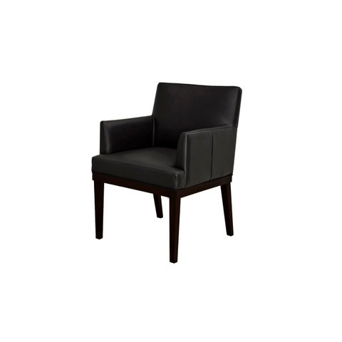 Poltrona Decorativa Vitória Couro Preto Pés Madeira Ms Decor