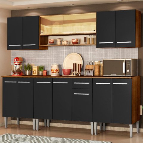 Armário de Cozinha Completa 233cm Rustic/preto Emilly Smile Madesa 04