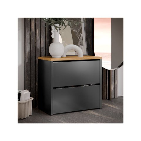 Sapateira Mel com 2 Portas Basculantes para Quarto ou Hall de Entrada - Preto com Freijó