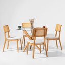 Ver imagem 1 de Conjunto Mesa de Jantar Thai Redonda Vidro Incolor - 1,10m + 4 Cadeiras Lalá Encosto Palha Creme Ass