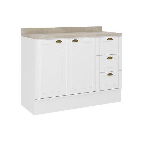 Balcão de Cozinha C/ Tampo Bella 2608 C/ 2 Portas e 3 Gavetas 120cm Branco - Carraro