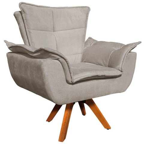 Poltrona Decorativa Base Giratória em Madeira Charger Suede Nude G19 - Gran Belo