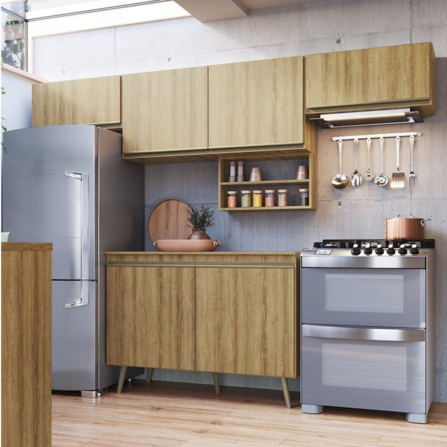 Cozinha Compacta Modulada 5 Peças 6 Portas 2 Nichos Porta Tempero