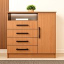 Ver imagem 1 de Cômoda para Quarto 4 Gavetas 1 Porta e Nicho Marrom/Freijó