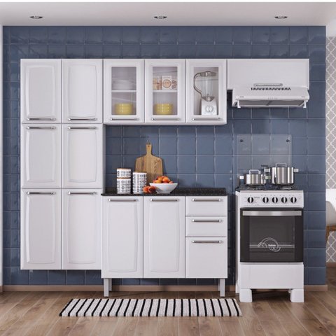 Cozinha Compacta Modulada em Aço 4 Peças 13 Portas 2 Gavetas Paneleiro Duplo em Aço Luce Itatiaia Branco