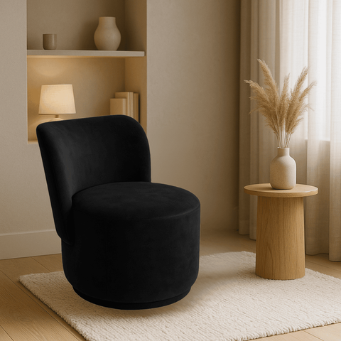 Poltrona Orgânica Redonda Suede Preto Luxo Moderna Conforto Design P/ Sala Espera Recepção Hall