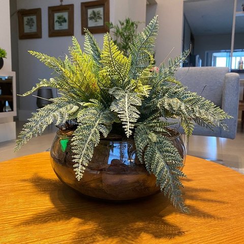 Arranjo Grande Completo de Samambaia Centro de Mesa Vaso de Vidro Decore Fácil Shop