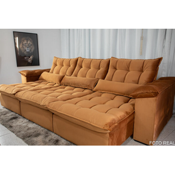 Sofá Retrátil e Reclinável Ipanema 2,10m em Tecido Veludo C/ 03 Módulos - Montagem Inclusa:terracota - 1