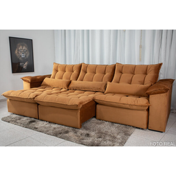 Sofá Retrátil e Reclinável Ipanema 2,10m em Tecido Veludo C/ 03 Módulos - Montagem Inclusa:terracota - 3