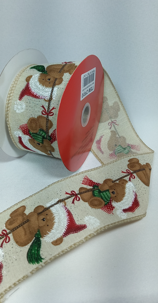 Fita Decorativa Bege Com Estampa De Urso - 1