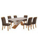 Ver imagem 2 de Conjunto Sala de Jantar Mesa Texas Tampo 180cm Canto Copo de MDF/Vidro e 6 Cad Athenas Off White/Marrom/Marromle/Serig.