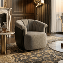 Ver imagem 1 de Poltrona Decorativa Giratória Linho Cinza Detalhe Courino Preto Suporta 150kg Luxo Montada Sala