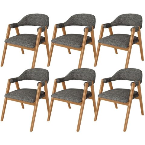 Kit 6 Cadeiras de Jantar e Estar Living Estofada Nadja L02 Linho Mescla Chumbo - Lyam Decor