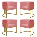 Ver imagem 1 de Kit 4 Poltronas Reforçada Decorativa Sala Nayara Base Ferro Dourado Suede Rose