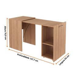 Mesa Articulável Retrátil para Escritório e Home Office com 2 Nichos Me4170 Tecnomobili Amêndoa - 3
