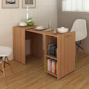 Mesa Articulável Retrátil para Escritório e Home Office com 2 Nichos Me4170 Tecnomobili Amêndoa