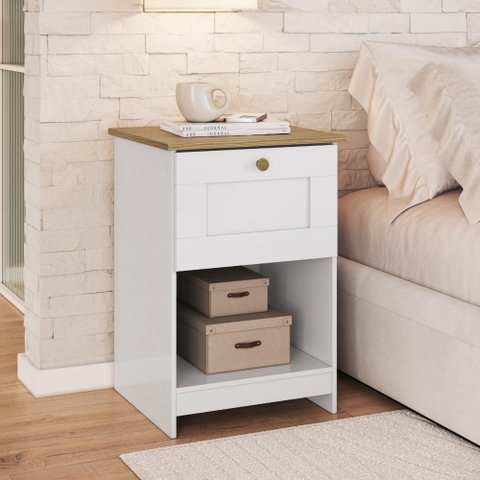 Mesa de Cabeceira 1 Gaveta 1 Nicho 40cm MN1010 Branco/Ipê - Decibal
