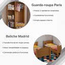 Ver imagem 5 de Kit de Quarto Beliche Madrid Vira 2 Camas + Guarda-Roupa Paris 4 Portas 2 Gavetas - Amêndoa Cedro