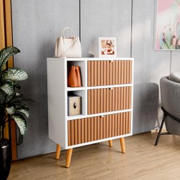 Sapateira Classic com 2 Portas 1 Gaveta 2 Nichos e Pés Palitos - Jm3 Móveis:branco/ripado - 1