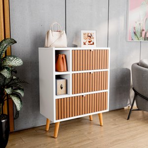 Sapateira Classic com 2 Portas 1 Gaveta 2 Nichos e Pés Palitos - Jm3 Móveis:branco/ripado