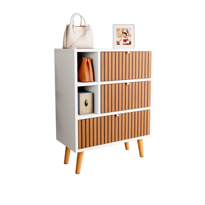 Sapateira Classic com 2 Portas 1 Gaveta 2 Nichos e Pés Palitos - Jm3 Móveis:branco/ripado