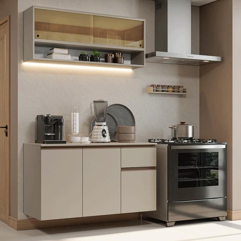 Armário de Cozinha Compacta 120 Cm Suspensa Nice Madesa 03 Crema
