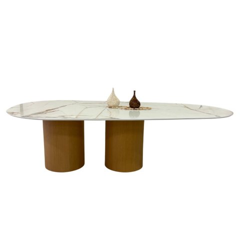 Mesa de Jantar Oásis Orgânica Cilíndrica Calacata Gold 137x90 Cm