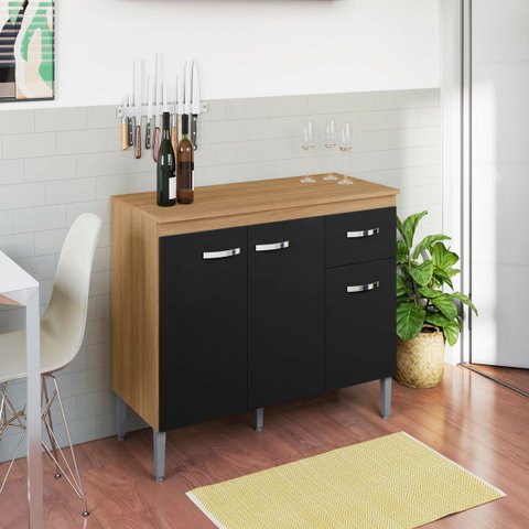 Balcão Gabriela s/Tampo 1,20 Amendoa /Preto - Vrk Comercio On-Line