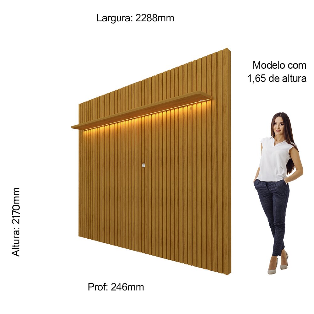 Painel Ripado para TV até 85 Polegadas 1 Prateleira com LED Nobre Clean - 11