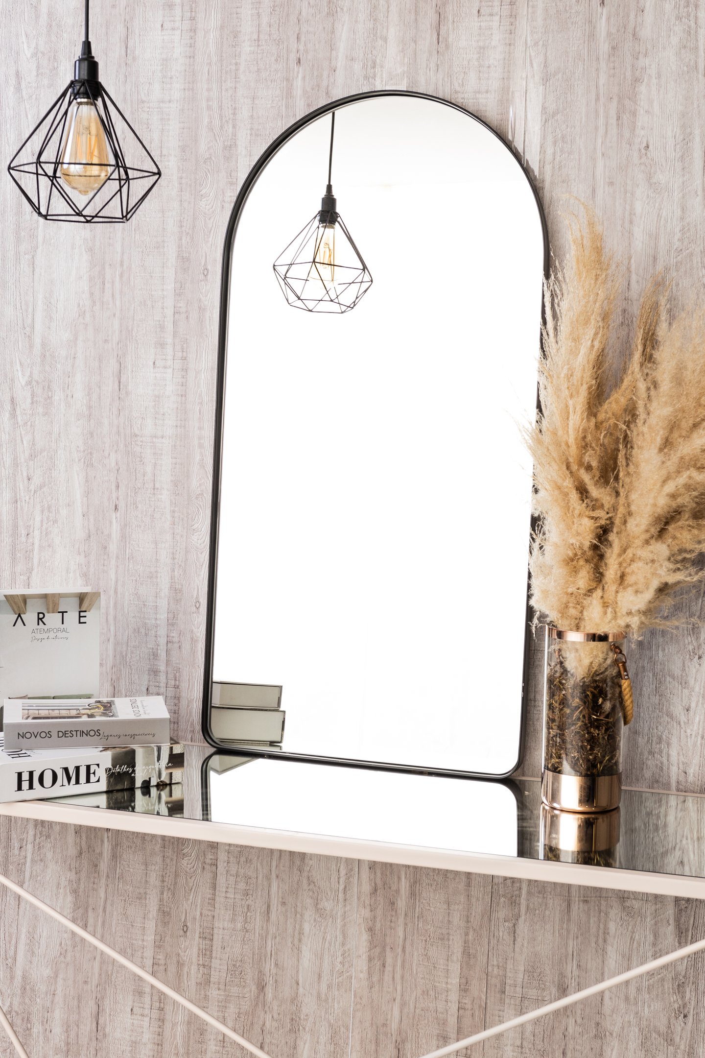 Espelho Decorativo Oval Janela Base Reta com Moldura Metal Preto 100 X 50 Cm - 7