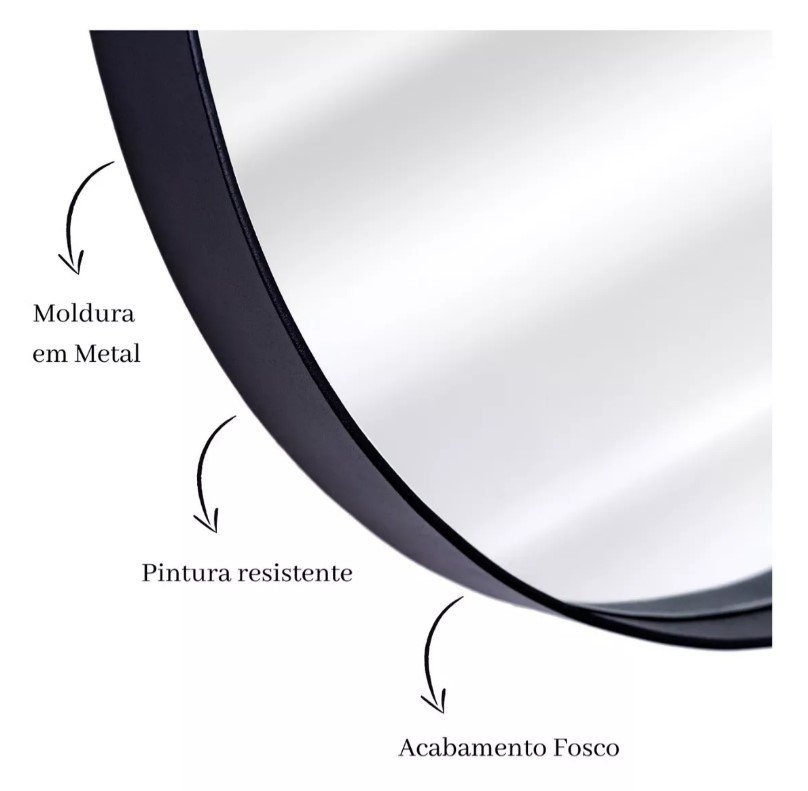 Espelho Decorativo Oval Janela Base Reta com Moldura Metal Preto 100 X 50 Cm - 4