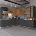 Ver imagem 1 de Cozinha Modulada de Canto Torre Quente Cristaleira  Vidros Reflecta 8 Peças Madri