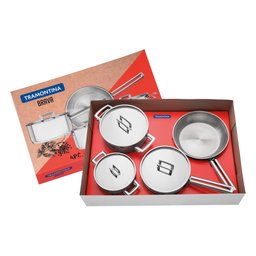 Jogo de Panelas Tramontina Brava em Aço Inox Fundo Triplo com Tampa Plana 4 Peças Tramontina - 10