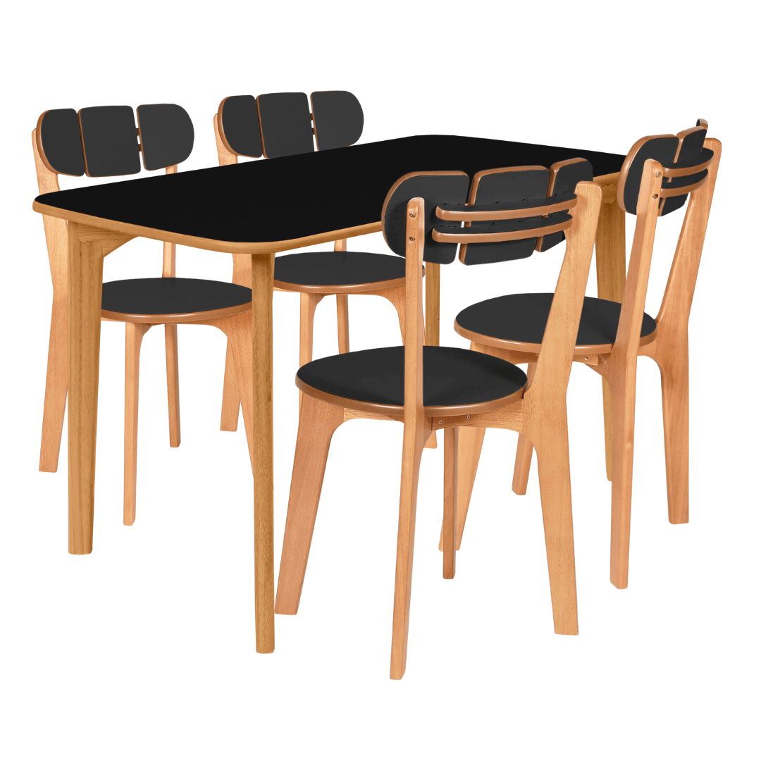 Conjunto Mesa de Jantar com 4 Cadeiras Divino Preto