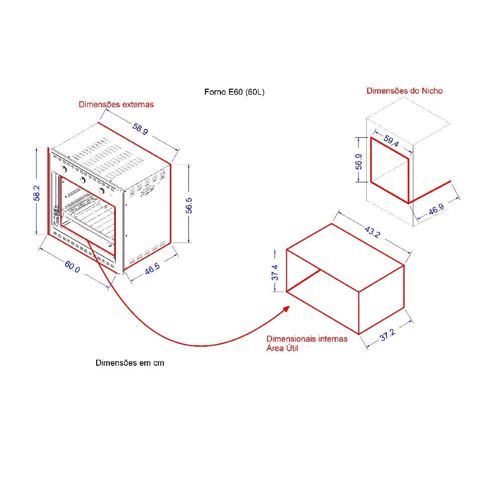 Forno Elétrico de Embutir 60 Litros Nardelli Black E60 - 2