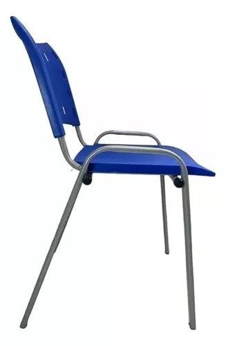 Kit Com 4 Cadeiras Iso Para Escola Escritório Comércio Azul Base Prata - 2