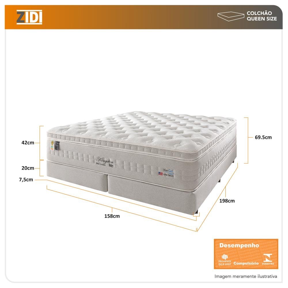 Cama Box Queen Branco + Colchão Molas Ensacadas Látex Visco Gel Kingston 158x198x68cm - 3