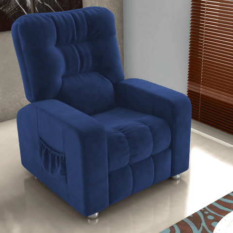 Poltrona Reclinável Lyon Veludo Azul 82x140cm com Sistema Zero Wall para Quarto
