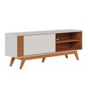 Ver imagem 7 de Rack Bancada Pés Madeira Nuro 160cm Porta Deslizante Mdf/mdp Tv até 60 Off White/freijó G73 - Gran B