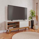 Ver imagem 1 de Rack Bancada Pés Madeira Nuro 160cm Porta Deslizante Mdf/mdp Tv até 60 Off White/freijó G73 - Gran B