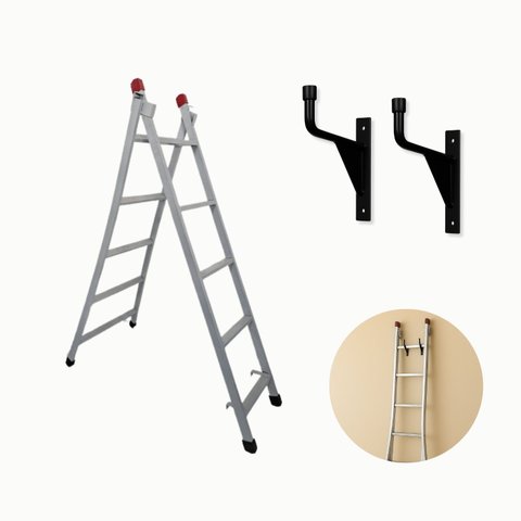 Escada Extensiva 3 em 1 Aço 6x10 Degraus 3m 120kg + Kit Suporte - Nv202p