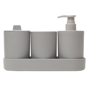 Conjunto 4 Peças para Banheiro Pp e Bambu Off-white Lyor