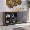 Ver imagem 1 de Aparador Buffet com Vidro e 4 Portas 160cm Multimóveis Crcol-APA007 Madeirado/Preto