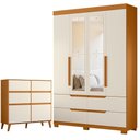 Ver imagem 1 de Guarda Roupa Solteiro com Cômoda Doble 4 Portas de Bater com Espelho 4 Gavetas MDP Cinamomo e Off